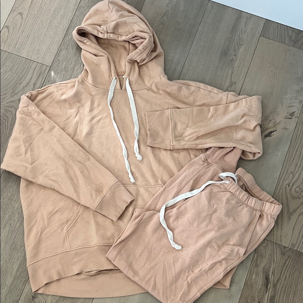 Aerie Tan Hoodie with Cream Drawstrings